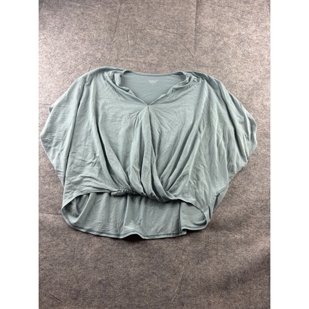 Garnet Hill Women's M Leigh Comfort Knit Faux Wrap Top Batwing Blouse Gathered